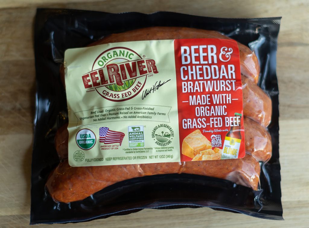 Organic GrassFed Beef Beer & Cheddar Brats Eel River Organic Beef